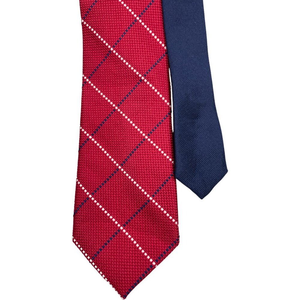 Tommy Hilfiger Men's Red Blue White Plaid Silk Tie Classic Preppy Necktie